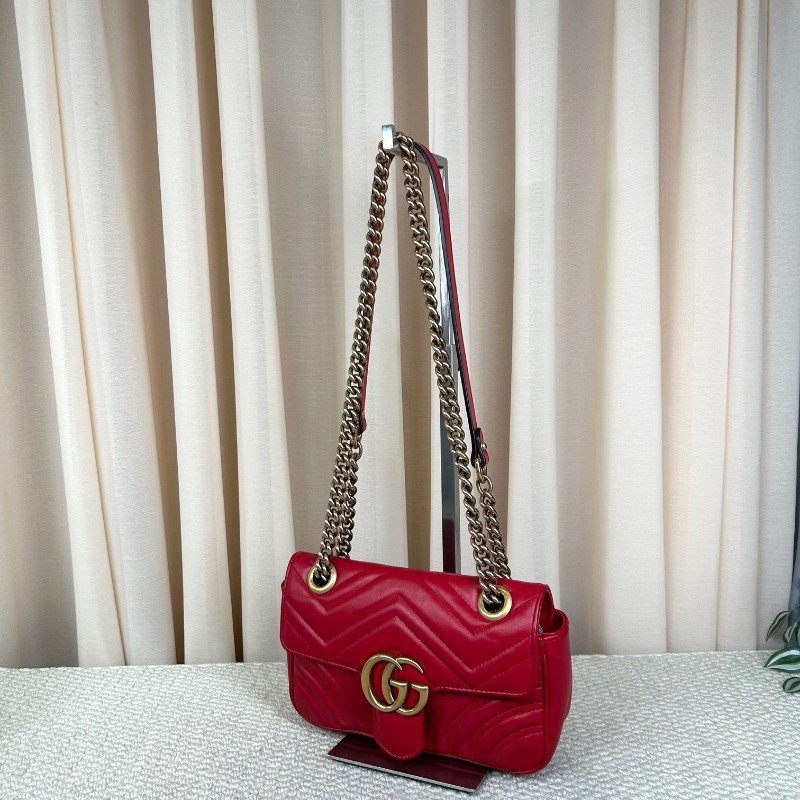 GUCCI古馳Marmont馬蒙22紅色鏈條包 包型挺括 鏈條設計 單肩斜挎都可以 日常百搭 顏值高 背很顯氣質-3
