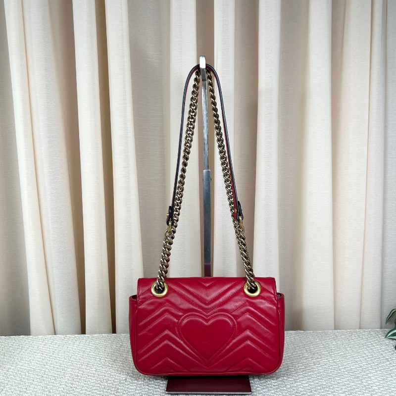 GUCCI古馳Marmont馬蒙22紅色鏈條包 包型挺括 鏈條設計 單肩斜挎都可以 日常百搭 顏值高 背很顯氣質-6