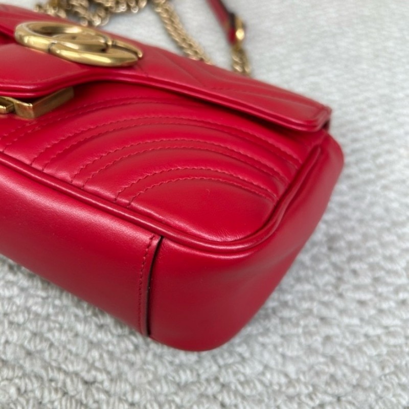 GUCCI古馳Marmont馬蒙22紅色鏈條包 包型挺括 鏈條設計 單肩斜挎都可以 日常百搭 顏值高 背很顯氣質-7