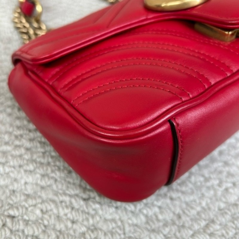 GUCCI古馳Marmont馬蒙22紅色鏈條包 包型挺括 鏈條設計 單肩斜挎都可以 日常百搭 顏值高 背很顯氣質-9