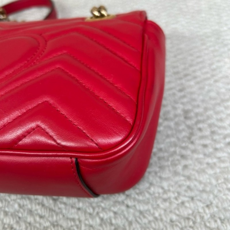 GUCCI古馳Marmont馬蒙22紅色鏈條包 包型挺括 鏈條設計 單肩斜挎都可以 日常百搭 顏值高 背很顯氣質-10
