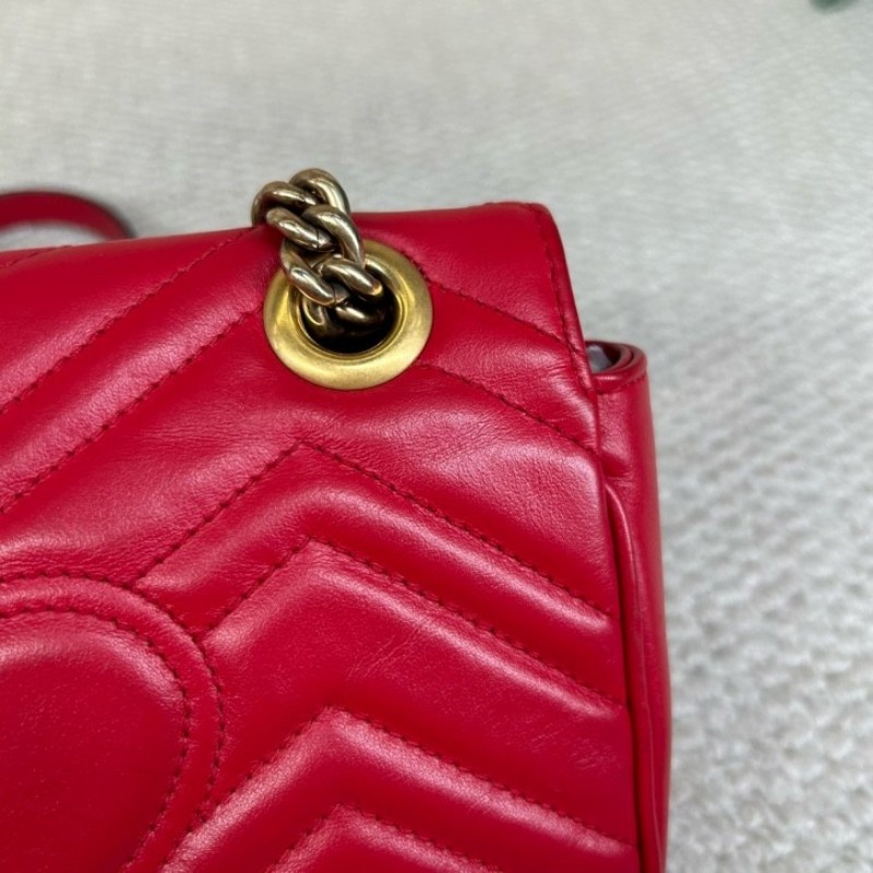 GUCCI古馳Marmont馬蒙22紅色鏈條包 包型挺括 鏈條設計 單肩斜挎都可以 日常百搭 顏值高 背很顯氣質-13