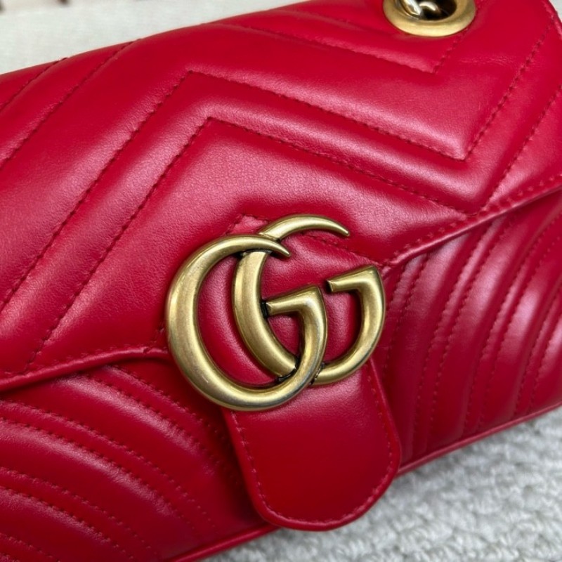 GUCCI古馳Marmont馬蒙22紅色鏈條包 包型挺括 鏈條設計 單肩斜挎都可以 日常百搭 顏值高 背很顯氣質-14