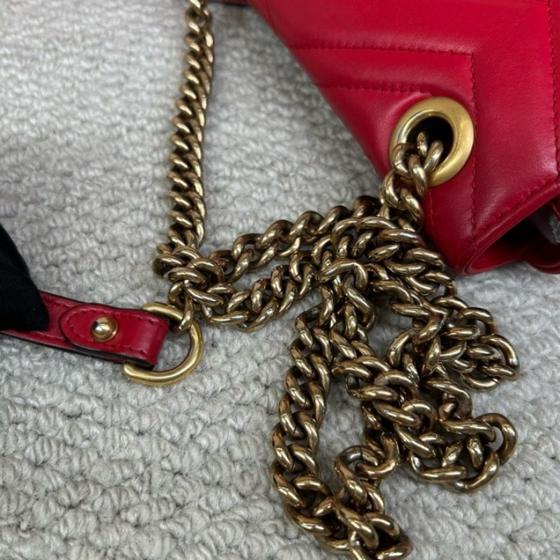 GUCCI古馳Marmont馬蒙22紅色鏈條包 包型挺括 鏈條設計 單肩斜挎都可以 日常百搭 顏值高 背很顯氣質-15