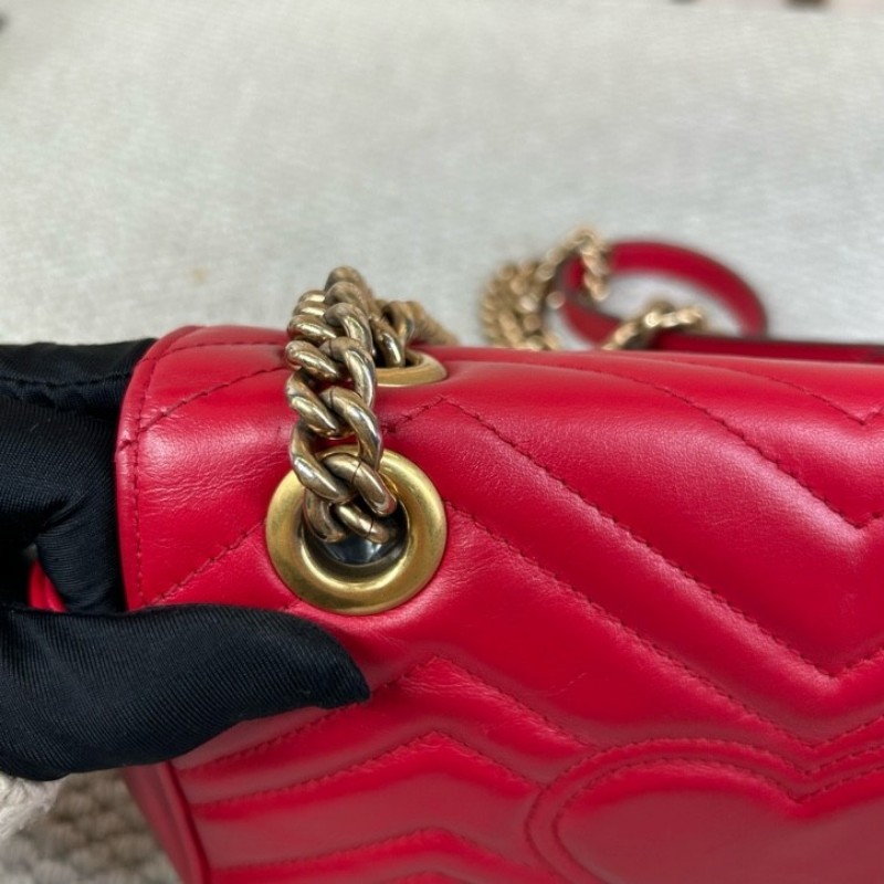 GUCCI古馳Marmont馬蒙22紅色鏈條包 包型挺括 鏈條設計 單肩斜挎都可以 日常百搭 顏值高 背很顯氣質-19