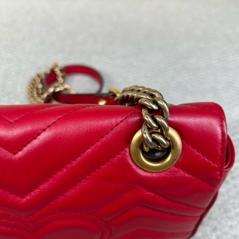 GUCCI古馳Marmont馬蒙22紅色鏈條包 包型挺括 鏈條設計 單肩斜挎都可以 日常百搭 顏值高 背很顯氣質-20
