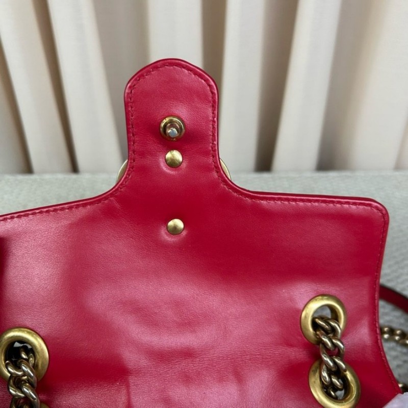 GUCCI古馳Marmont馬蒙22紅色鏈條包 包型挺括 鏈條設計 單肩斜挎都可以 日常百搭 顏值高 背很顯氣質-21