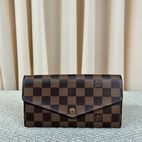 LV路易威登棋盤格長款錢包 棕色棋盤格 粉色內裡 金色五金 卡位多 容量實用 日常使用很方便