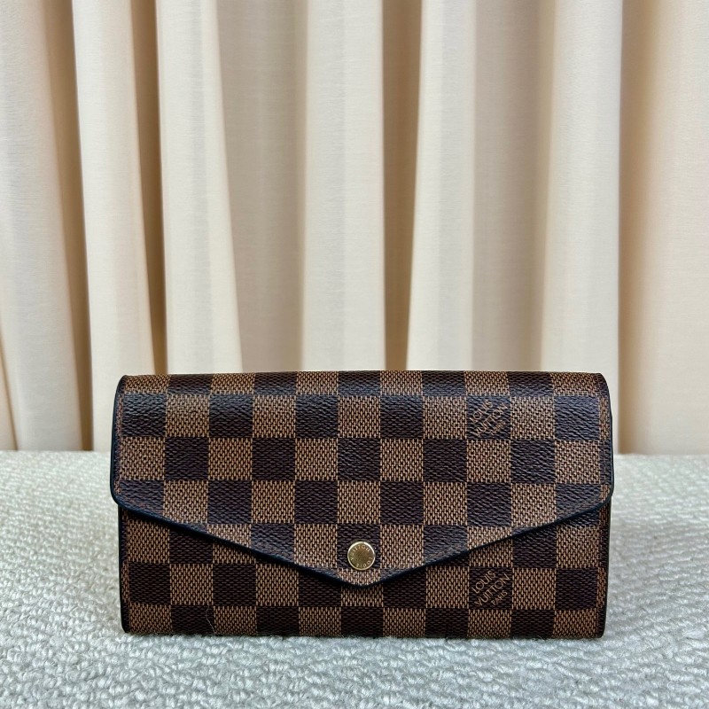 LV路易威登棋盤格長款錢包 棕色棋盤格 粉色內裡 金色五金 卡位多 容量實用 日常使用很方便-0