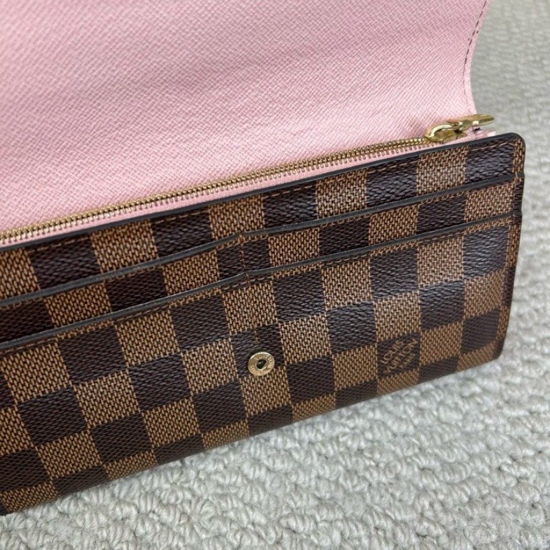 LV路易威登棋盤格長款錢包 棕色棋盤格 粉色內裡 金色五金 卡位多 容量實用 日常使用很方便-4
