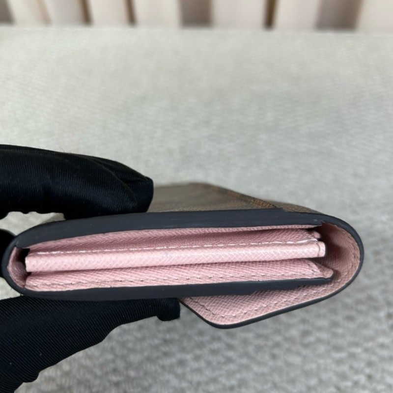 LV路易威登棋盤格長款錢包 棕色棋盤格 粉色內裡 金色五金 卡位多 容量實用 日常使用很方便-8