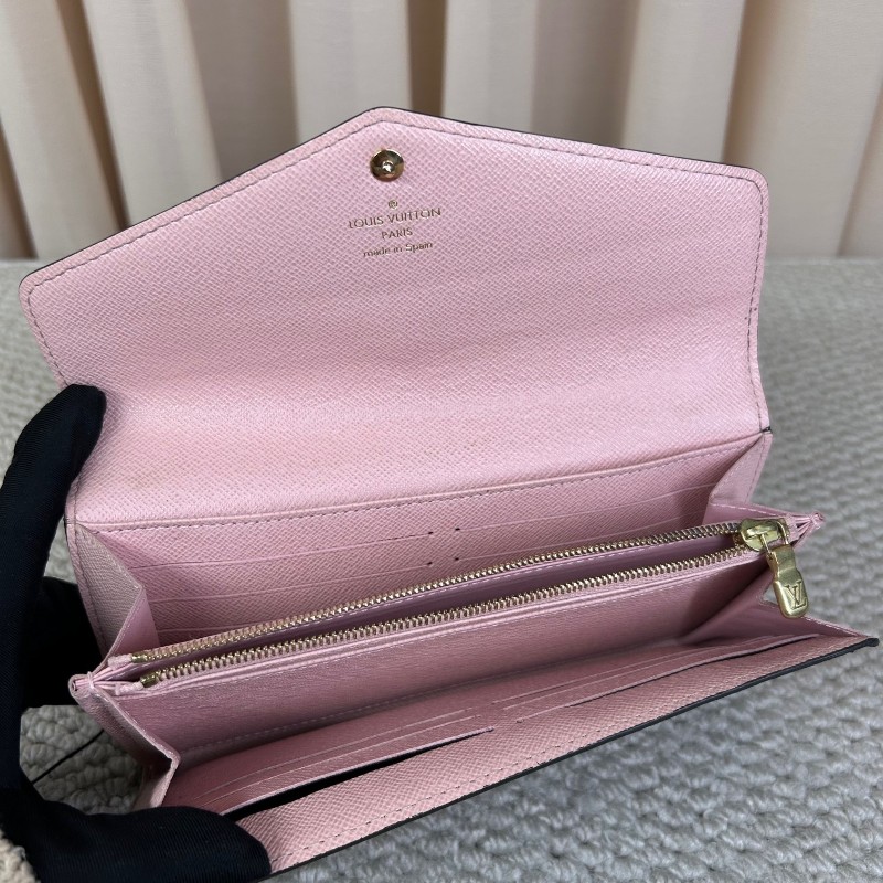 LV路易威登棋盤格長款錢包 棕色棋盤格 粉色內裡 金色五金 卡位多 容量實用 日常使用很方便-9