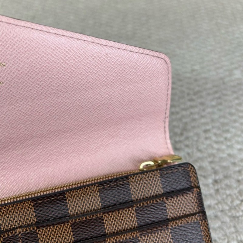 LV路易威登棋盤格長款錢包 棕色棋盤格 粉色內裡 金色五金 卡位多 容量實用 日常使用很方便-10