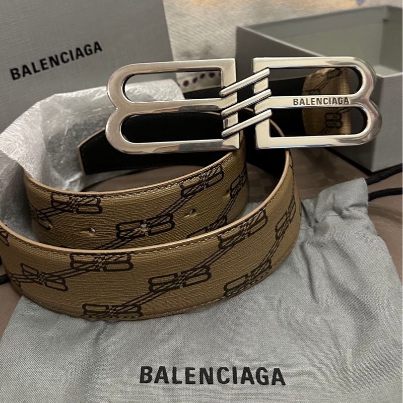巴黎世家腰帶雙B 閒置 未使用 bb標誌 皮帶 老花鎖扣腰帶 男士 Balenciaga belt men-0