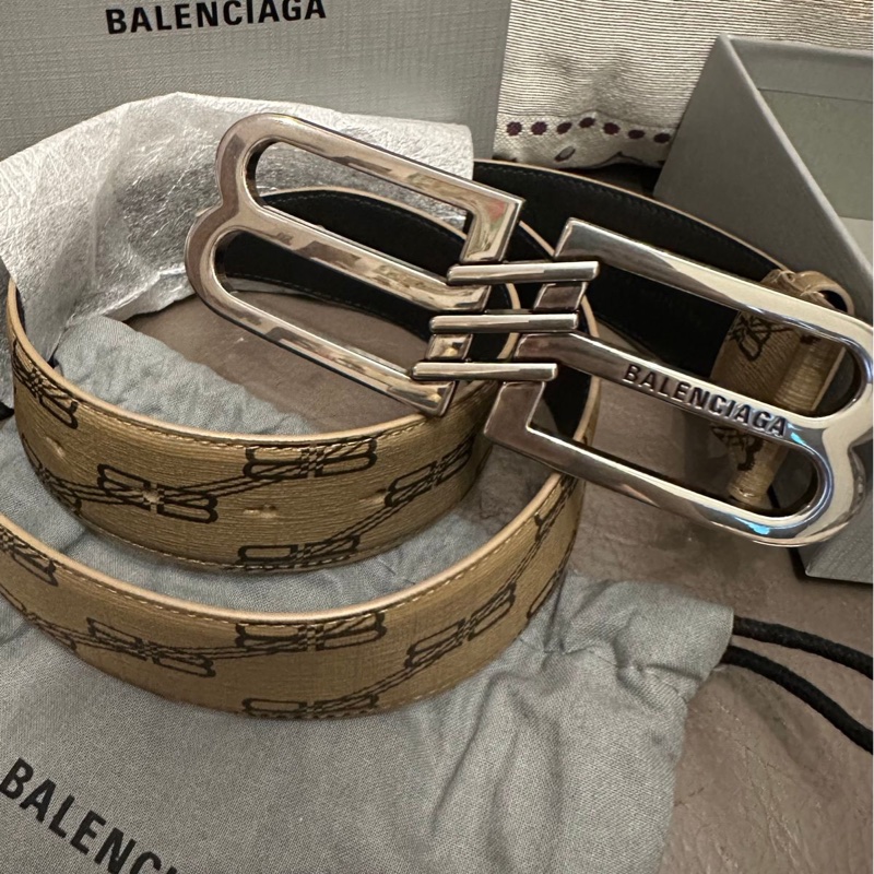 巴黎世家腰帶雙B 閒置 未使用 bb標誌 皮帶 老花鎖扣腰帶 男士 Balenciaga belt men-1