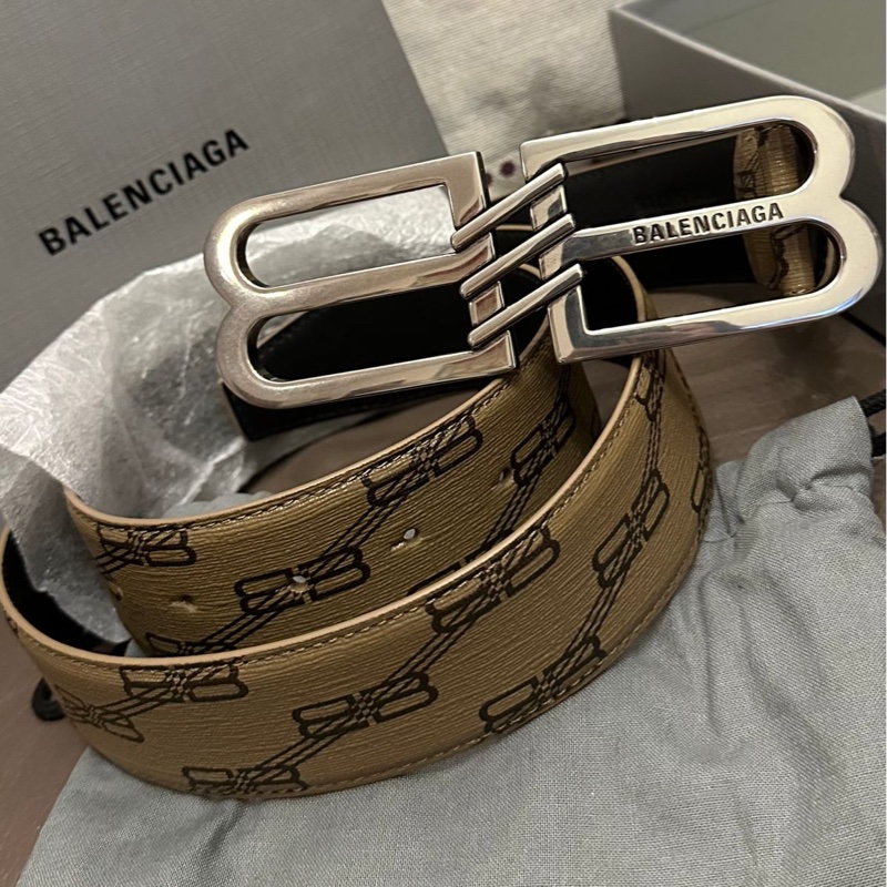 巴黎世家腰帶雙B 閒置 未使用 bb標誌 皮帶 老花鎖扣腰帶 男士 Balenciaga belt men-2