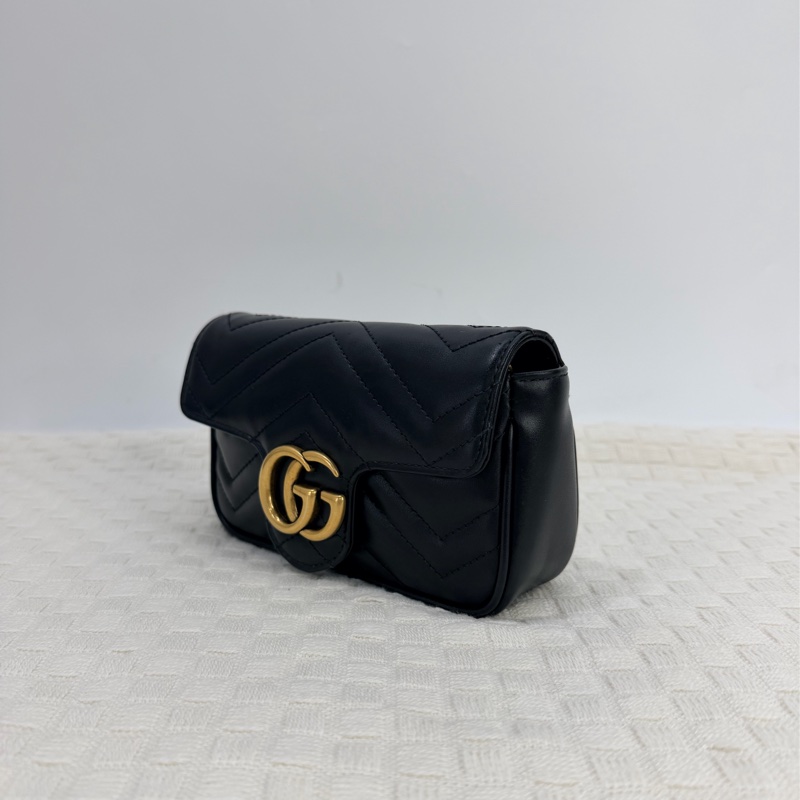 Gucci 黑牛皮霧金釦山形紋 Marmont Mini 下蓋斜背包-2