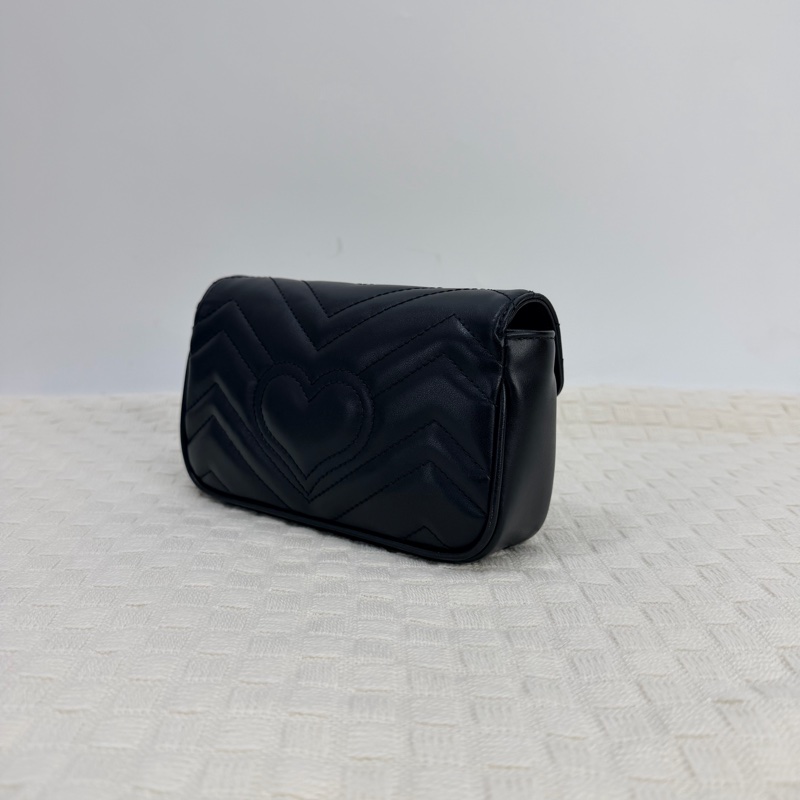 Gucci 黑牛皮霧金釦山形紋 Marmont Mini 下蓋斜背包-4
