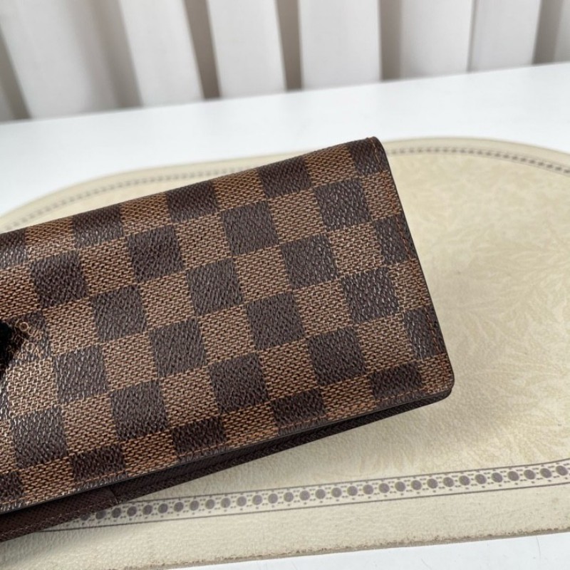 LV路易威登 棕色棋盤格對折長款錢包 棕色內裡 內裡卡位多 容量大-2