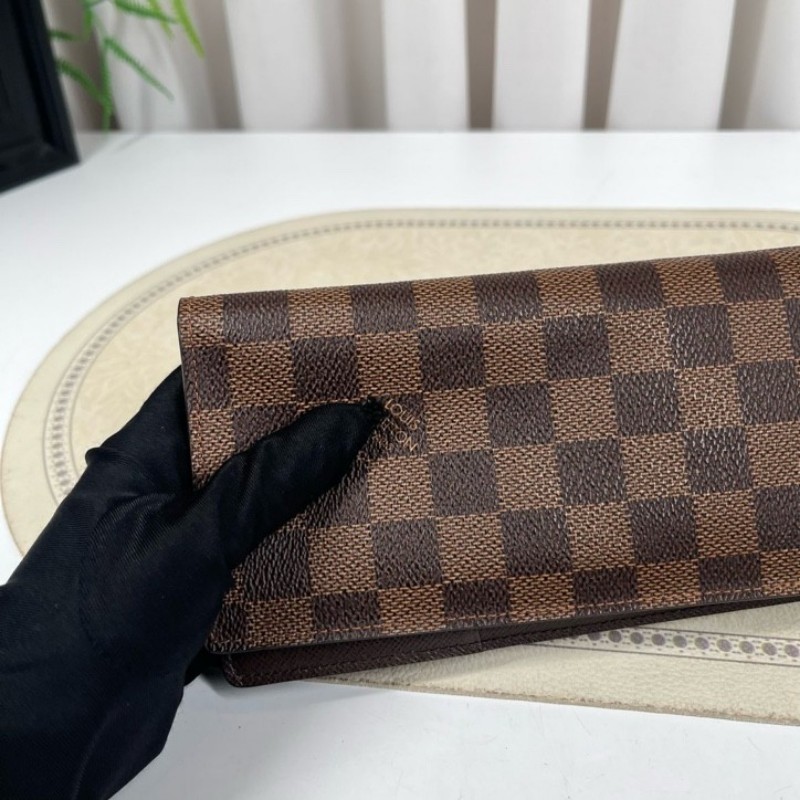 LV路易威登 棕色棋盤格對折長款錢包 棕色內裡 內裡卡位多 容量大-3