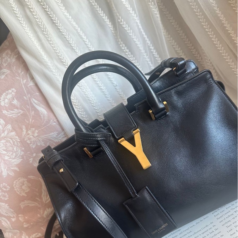 YSL 聖羅蘭 黑色皮革 醫生包 Y字包 cabas chyc 斜挎包單肩包 手提包 aaint laurent-3