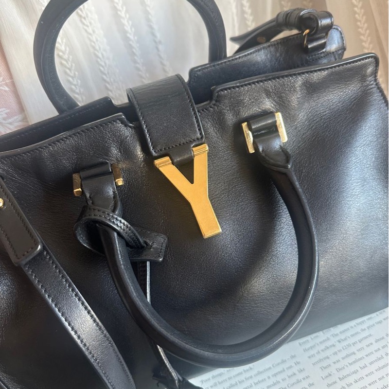 YSL 聖羅蘭 黑色皮革 醫生包 Y字包 cabas chyc 斜挎包單肩包 手提包 aaint laurent-5