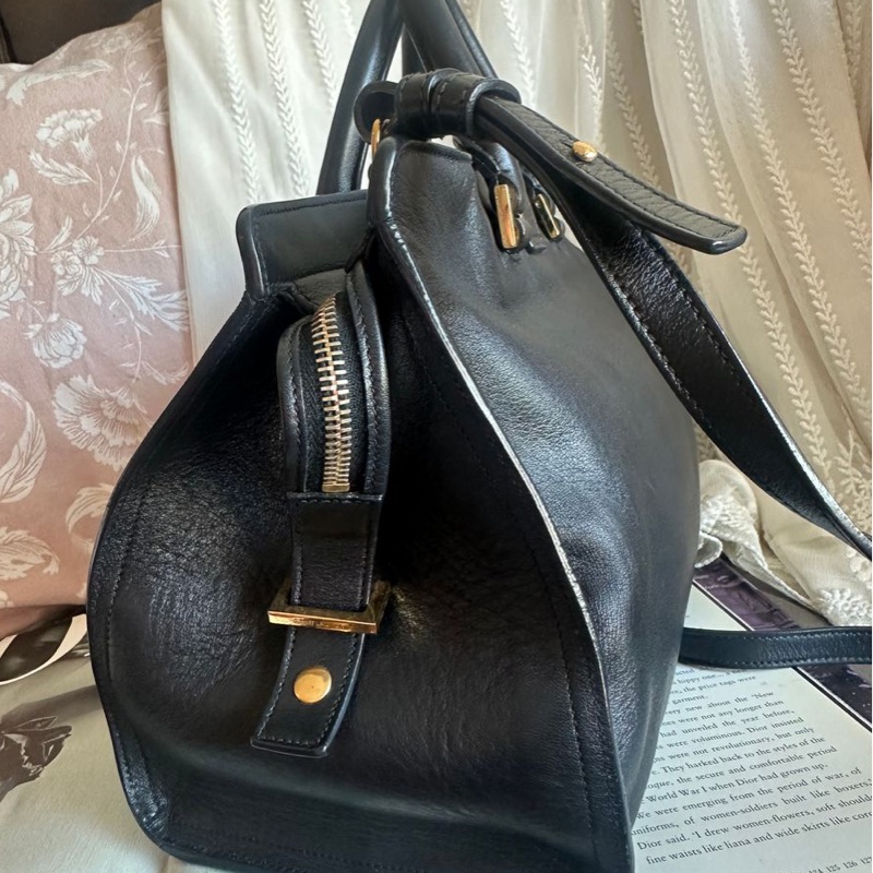 YSL 聖羅蘭 黑色皮革 醫生包 Y字包 cabas chyc 斜挎包單肩包 手提包 aaint laurent-9