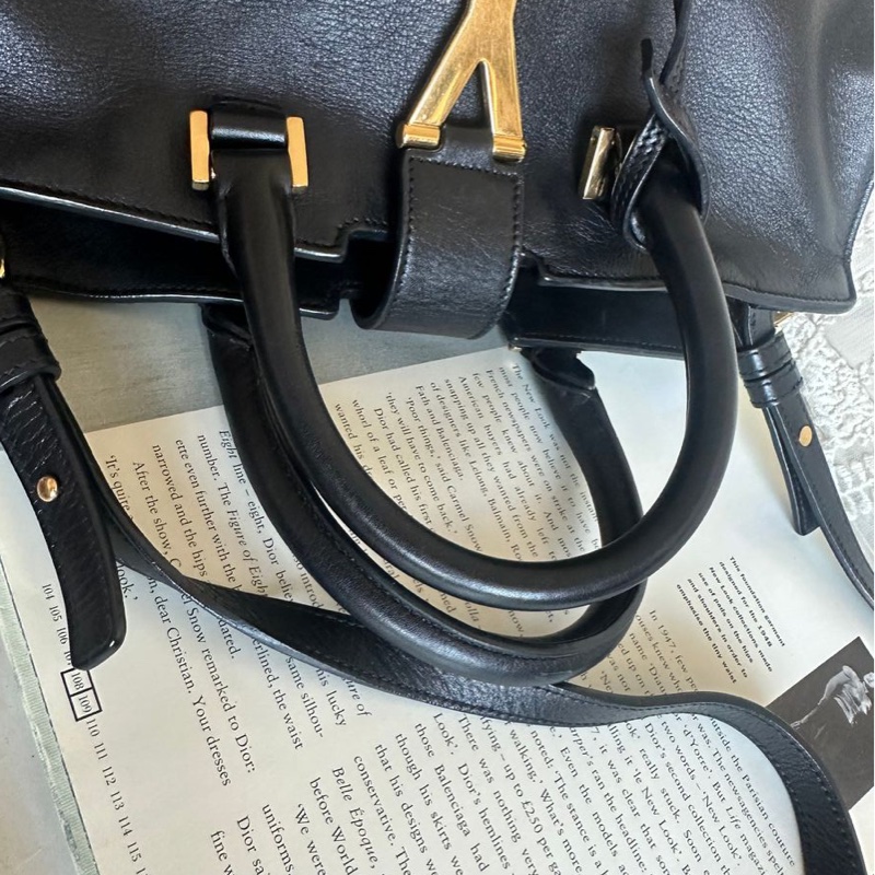 YSL 聖羅蘭 黑色皮革 醫生包 Y字包 cabas chyc 斜挎包單肩包 手提包 aaint laurent-13