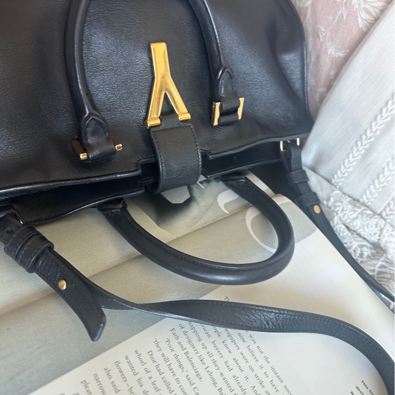 YSL 聖羅蘭 黑色皮革 醫生包 Y字包 cabas chyc 斜挎包單肩包 手提包 aaint laurent-14