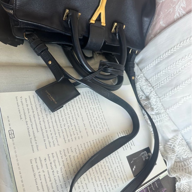 YSL 聖羅蘭 黑色皮革 醫生包 Y字包 cabas chyc 斜挎包單肩包 手提包 aaint laurent-15