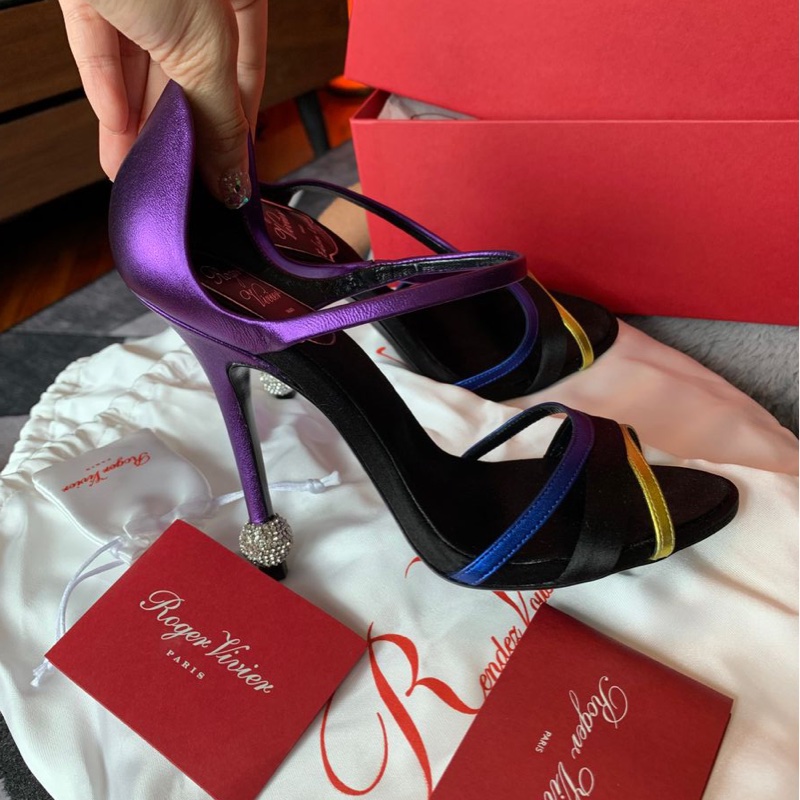 羅傑·維維亞 限量版 閒置 多色拼接高跟涼鞋 Roger Vivier heels limited edition-2