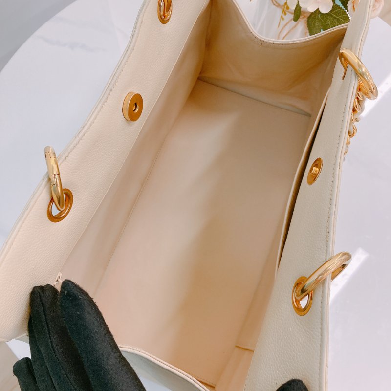 MS0611 Chanel 香奈兒 中古 大CC LOGO 中號 魚子醬牛皮 荔枝紋 米色 淡黃色 金扣 鏈條手提包 Vintage Medium Tote Bag Caviar Light Yellow x GHW-9