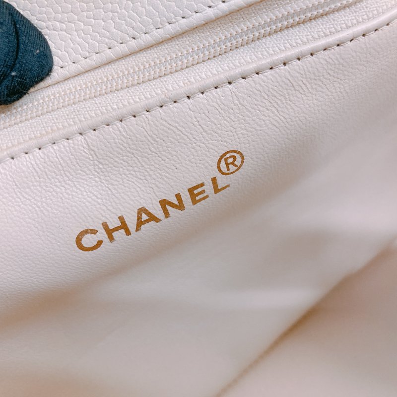 MS0611 Chanel 香奈兒 中古 大CC LOGO 中號 魚子醬牛皮 荔枝紋 米色 淡黃色 金扣 鏈條手提包 Vintage Medium Tote Bag Caviar Light Yellow x GHW-14