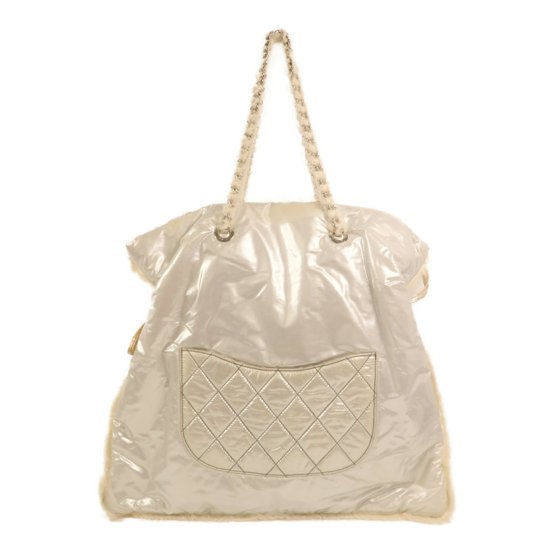 CHANEL PVC/羊毛Vinyl Mohair CC Bonbons Tote銀扣鏈帶肩背袋-1