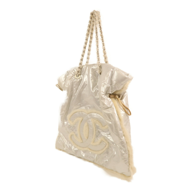CHANEL PVC/羊毛Vinyl Mohair CC Bonbons Tote銀扣鏈帶肩背袋-2