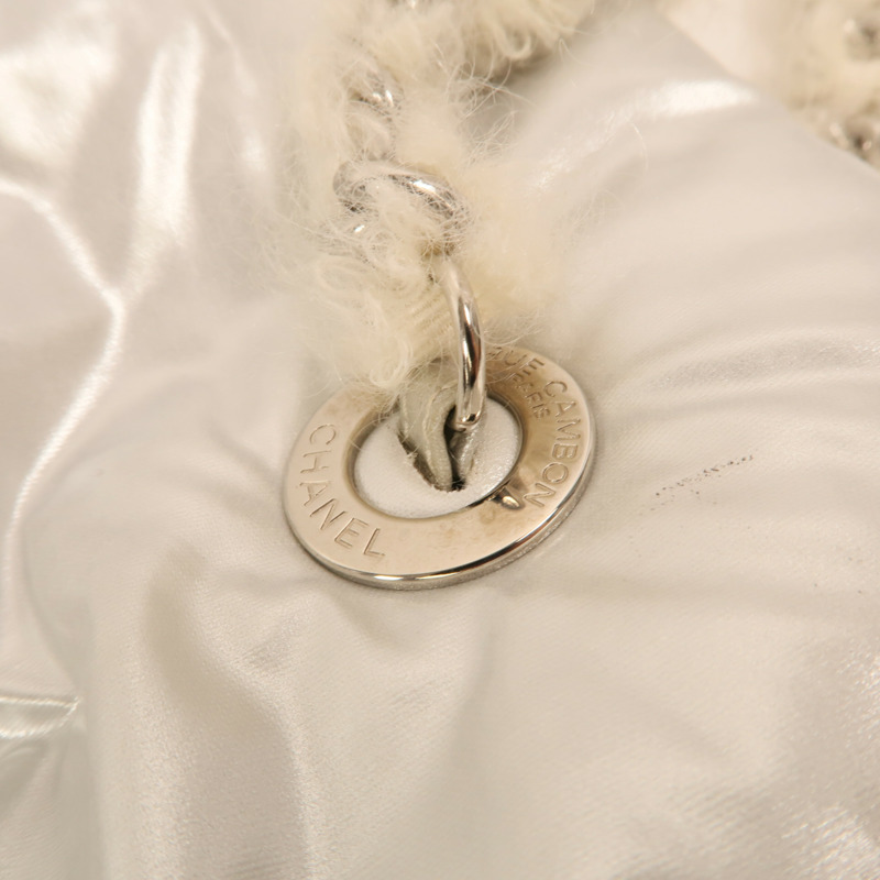 CHANEL PVC/羊毛Vinyl Mohair CC Bonbons Tote銀扣鏈帶肩背袋-17