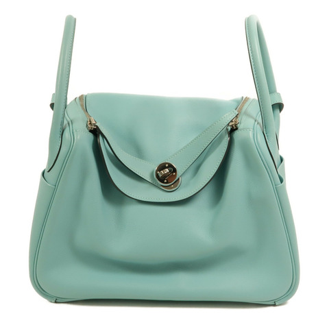 HERMES Evercolor皮革Lindy 30銀扣手挽肩背兩用袋Bleu Atoll