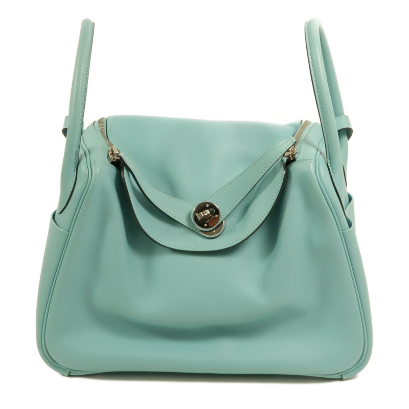 HERMES Evercolor皮革Lindy 30銀扣手挽肩背兩用袋Bleu Atoll-0