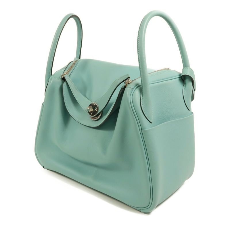 HERMES Evercolor皮革Lindy 30銀扣手挽肩背兩用袋Bleu Atoll-2