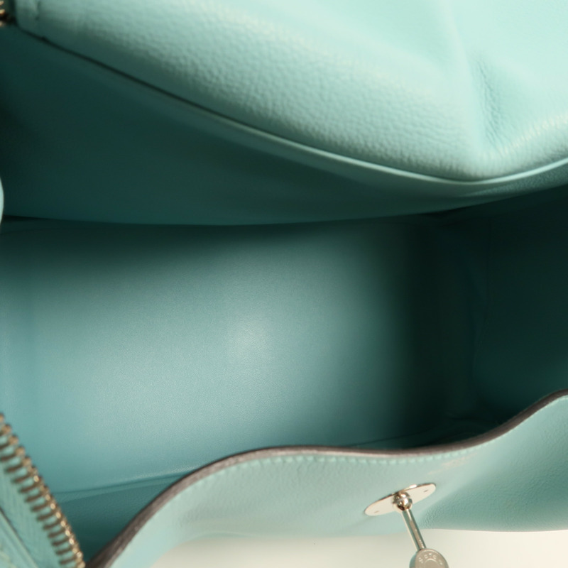 HERMES Evercolor皮革Lindy 30銀扣手挽肩背兩用袋Bleu Atoll-4