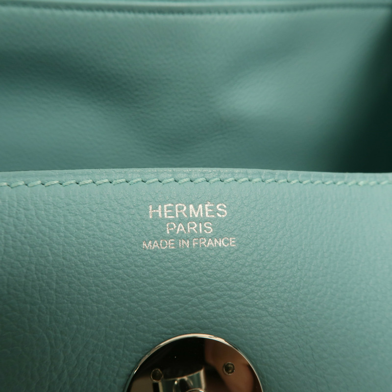 HERMES Evercolor皮革Lindy 30銀扣手挽肩背兩用袋Bleu Atoll-5