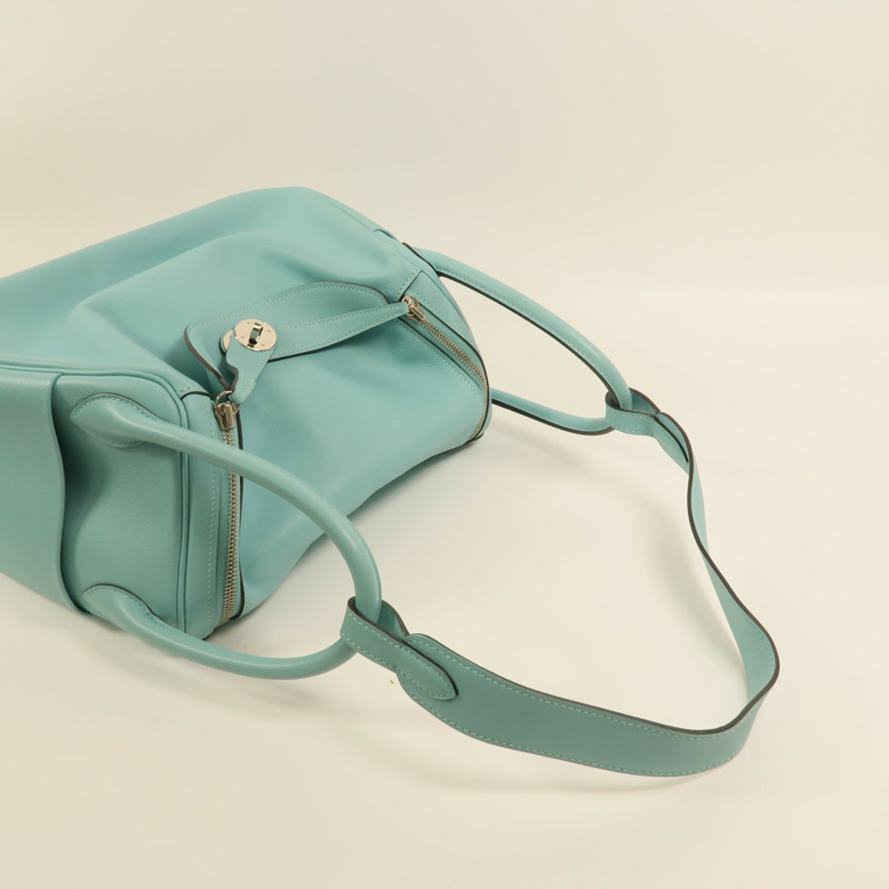 HERMES Evercolor皮革Lindy 30銀扣手挽肩背兩用袋Bleu Atoll-7