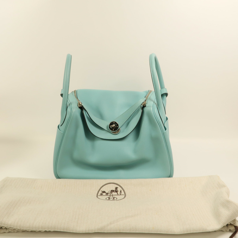 HERMES Evercolor皮革Lindy 30銀扣手挽肩背兩用袋Bleu Atoll-9