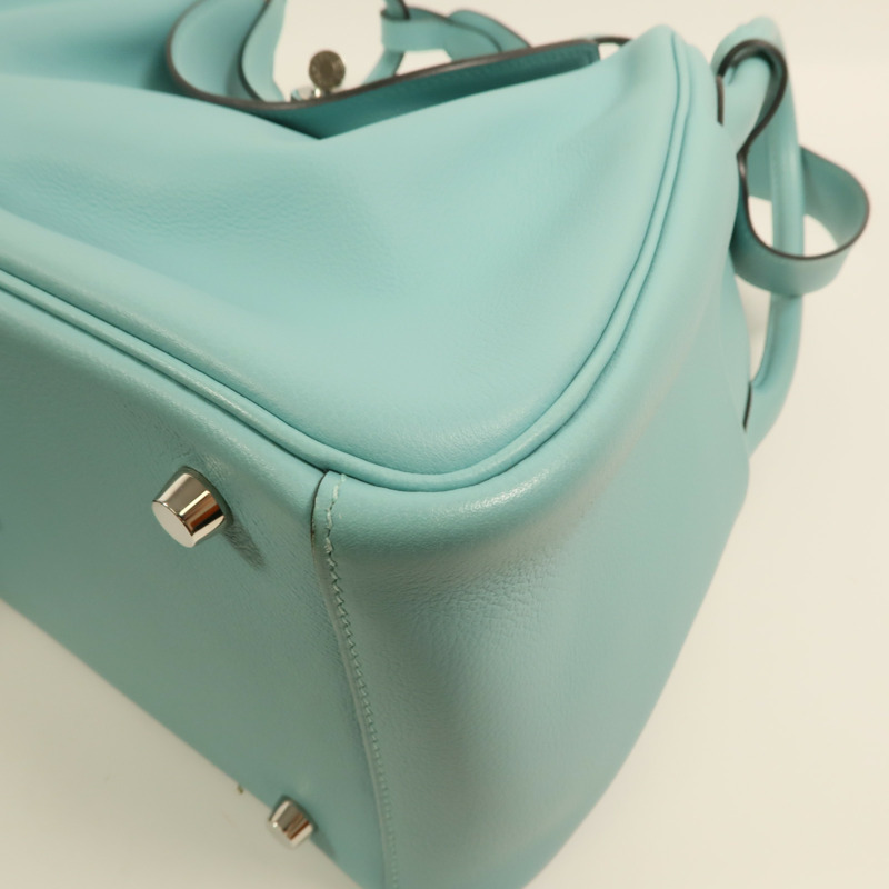 HERMES Evercolor皮革Lindy 30銀扣手挽肩背兩用袋Bleu Atoll-10