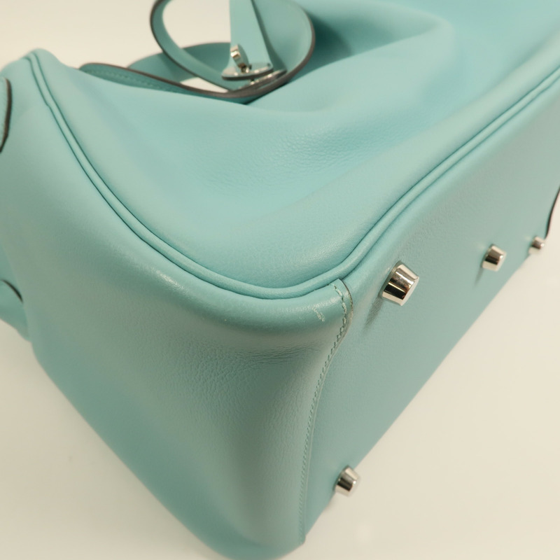HERMES Evercolor皮革Lindy 30銀扣手挽肩背兩用袋Bleu Atoll-11