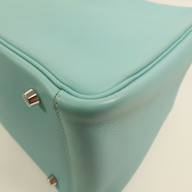 HERMES Evercolor皮革Lindy 30銀扣手挽肩背兩用袋Bleu Atoll-12