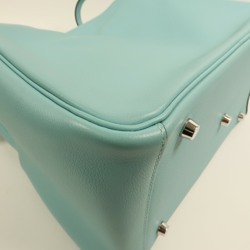 HERMES Evercolor皮革Lindy 30銀扣手挽肩背兩用袋Bleu Atoll-13