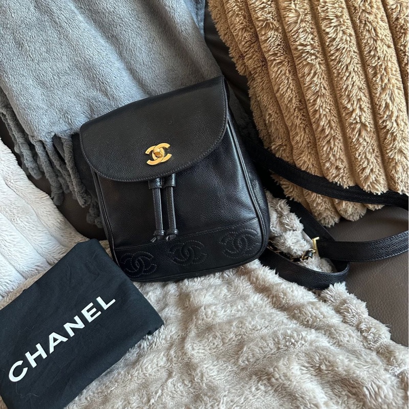 香奈兒 黑色魚子醬皮肩背包 雙肩包 後背包 黑色皮革 魚子醬 香奈兒 黑色牛皮 中古包 二手包 古董包 Vintage chanel black caviar backpack-7