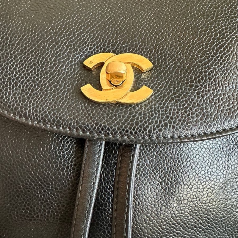 香奈兒 黑色魚子醬皮肩背包 雙肩包 後背包 黑色皮革 魚子醬 香奈兒 黑色牛皮 中古包 二手包 古董包 Vintage chanel black caviar backpack-8