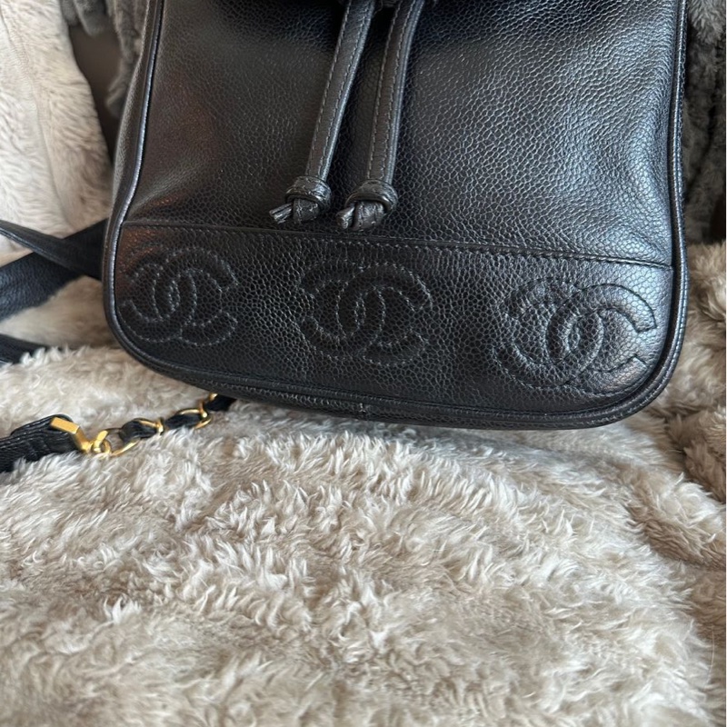 香奈兒 黑色魚子醬皮肩背包 雙肩包 後背包 黑色皮革 魚子醬 香奈兒 黑色牛皮 中古包 二手包 古董包 Vintage chanel black caviar backpack-9